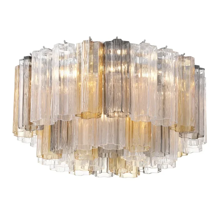 Addis 7 Light Polished Chrome Flush Mount Tronchi Glass Autumn 22.25″W x 11.75″H x 22.25″DADD-321-CH-AU