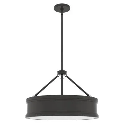 Adorra Pendant Fixture – Matte Black – White Fabric Shade – 16in. Diameter – E12 Candelabra Base