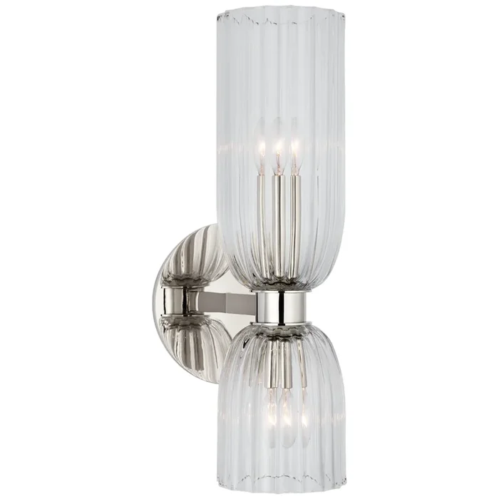 AERIN Asalea 16″ Double Bath Sconce in Polished Nickel with Clear Glass Wall Light W6″ x H16.25″ARN 2500PN-CG
