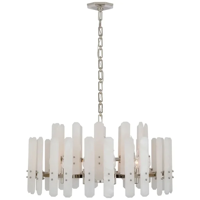 AERIN Bonnington Large Chandelier in Polished Nickel with Alabaster Ceiling Light W32″ x H15.25″ARN 5125PN-ALB
