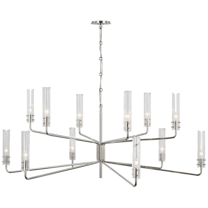 AERIN Casoria Grande Two Tier Chandelier in Polished Nickel with Clear Glass Ceiling Light W56.5″ x H30.5″ARN 5486PN-CG