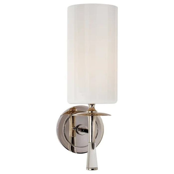 AERIN Drunmore Single Sconce in Polished Nickel and Crystal with White Glass Shade Wall Light W4.5″ x H14.25″ARN 2018PN/CG-WG