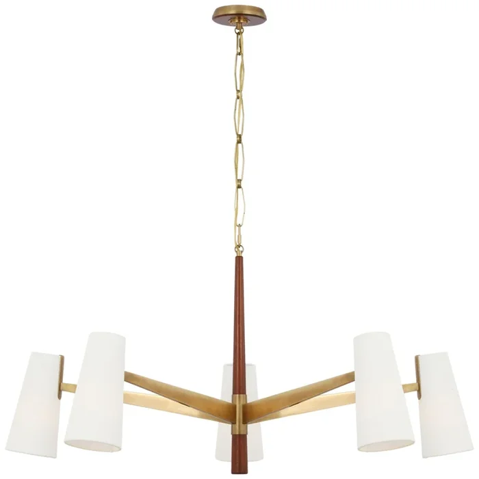 AERIN Olina 44″ Chandelier in Hand-Rubbed Antique Brass and Mahogany with Linen Shades Ceiling Light W42″ARN 5345HAB/MHG-L