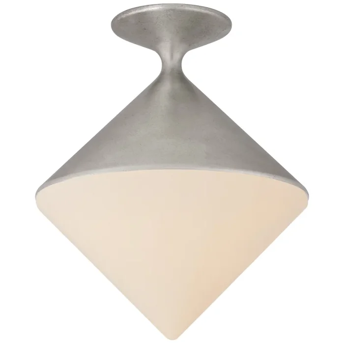 AERIN Sarnen Small Flush Mount in Burnished Silver Leaf with White Glass Ceiling Light W13.25″ x H15.75″ARN 4355BSL-WG