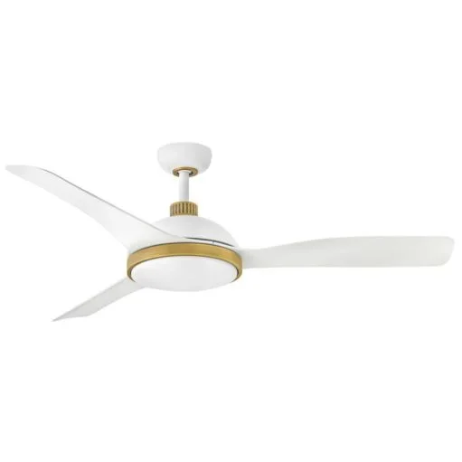 Alba 56″ LED Smart Fan – Matte White with Heritage Brass Accents