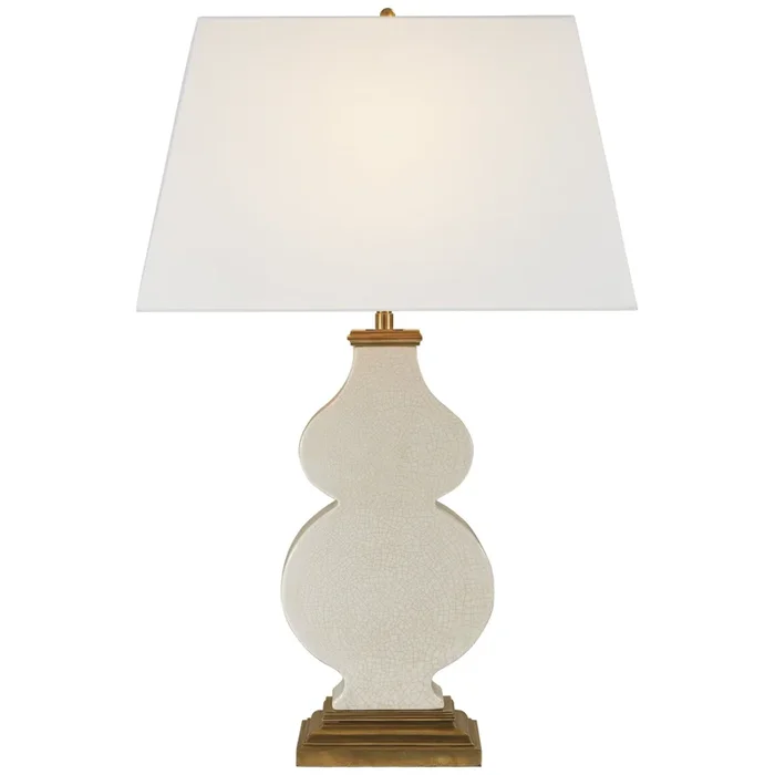 Alexa Hampton Anita Table Lamp in Tea Stain Porcelain with Linen Shade W18″ x H28.5″AH 3063TS-L