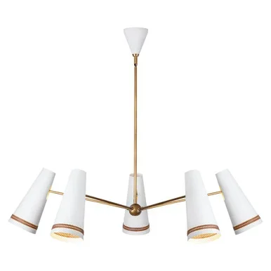 Alora Brickell Five Light Chandelier in Matte White/Hazelnut Leather – CH342545MWHL