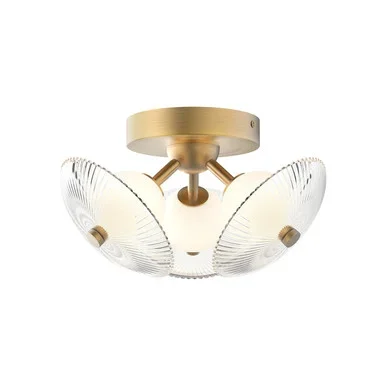 Alora Hera LED Flush Mount in Brushed Gold/Clear Ribbed Glass – FM417604BGCR
