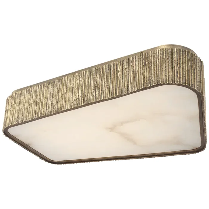 Anne-Marie Barton Fumar 21″ Asymmetrical Flush Mount in Ridged Tombac with Alabaster Ceiling Light W21″ x H4.5″AMB 4070RDT-ALB