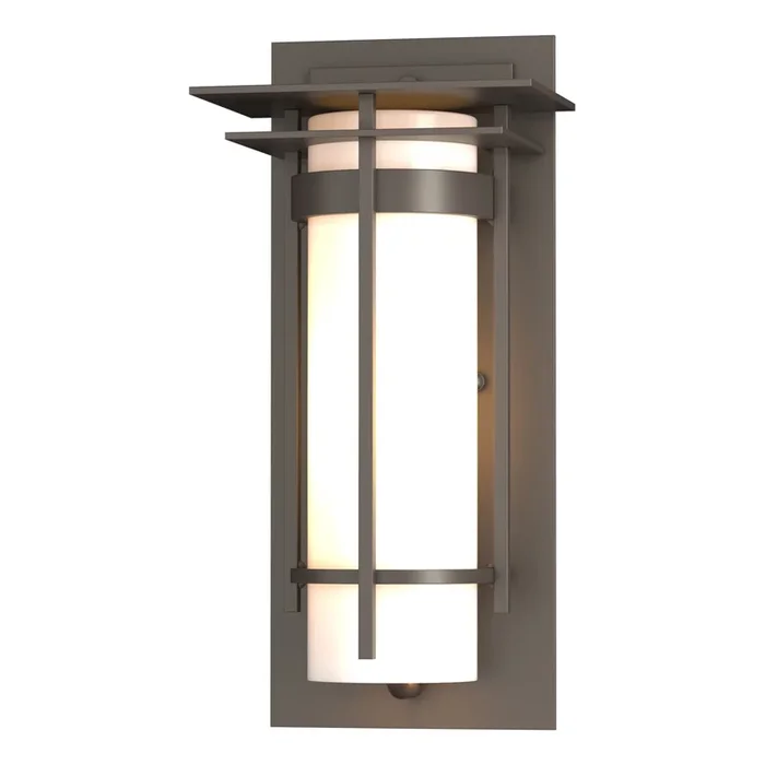 Banded with Top Plate Small Outdoor Sconce 1-Light Opal Glass (GG) in Coastal Dark Smoke305992-SKT-77-GG0066