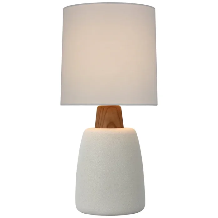 Barbara Barry Aida Medium Table Lamp in Porous White and Natural Oak with Linen Shade W10″ x H21″BBL 3610PRW-L