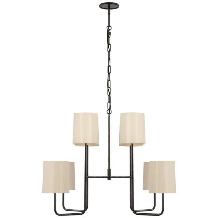 Barbara Barry Go Lightly Extra Large Two Tier Chandelier in Bronze with China White Shades Ceiling Light W30″ x H25.25″BBL 5083BZ-CW