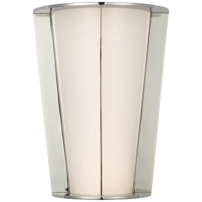 Barbara Barry Phinn 12″ Tapered Sconce in Polished Nickel with White Glass Wall Light W9″ x H12″BBL 2190PN-WG