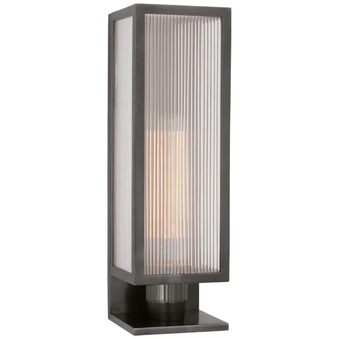 Barbara Barry York 16″ Single Box Outdoor Outdoor Sconce in Bronze with Clear Ribbed Glass Outdoor Lighting W5″ x H16.25″BBL 2185BZ-CRB