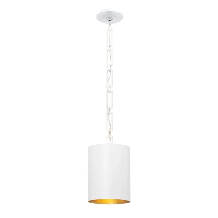 Brian Patrick Flynn Alston 1 Light Matte White + Antique Gold Mini Pendant Steel Shade 8″W x 12″H x 8″D8680-MT-GA