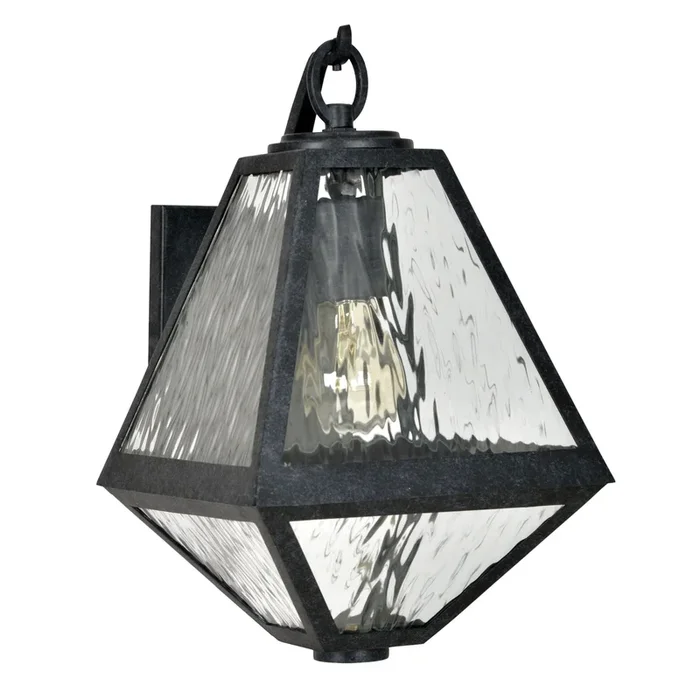 Brian Patrick Flynn Glacier 1 Light Black Charcoal Outdoor Sconce Water Glass 8″W x 12.75″H x 9″DGLA-9701-WT-BC