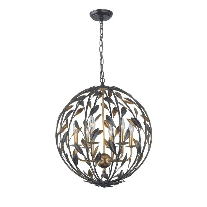 Broche 6 Light English Bronze + Antique Gold Sphere Chandelier 21″W x 24.5″H x 21″D506-EB-GA