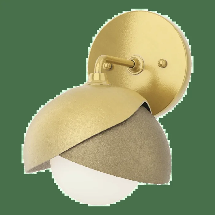 Brooklyn 1-Light Double Shade Bath Sconce – Modern Brass – Soft Gold Accent
