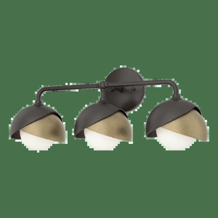 Brooklyn 3-Light Double Shade Bath Sconce – Oil Rubbed Bronze – Soft Gold Accent