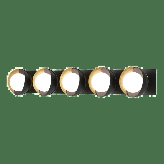 Brooklyn 5-Light Straight Double Shade Bath Sconce – Black – Modern Brass Accent