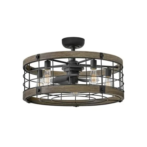 Bryce 27″ LED Fandelier – Matte Black with Driftwood Accents