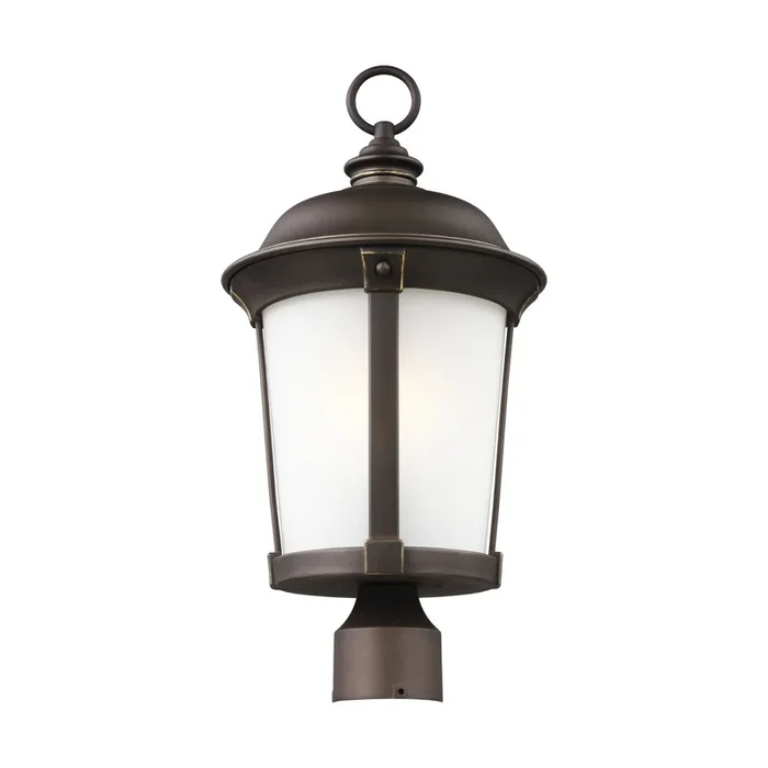 Calder One Light Outdoor Post Lantern LED Traditional Fixture 20″ Height StoneStrong Round Satin Etched Shade in Antique Bronze8250701EN3-71