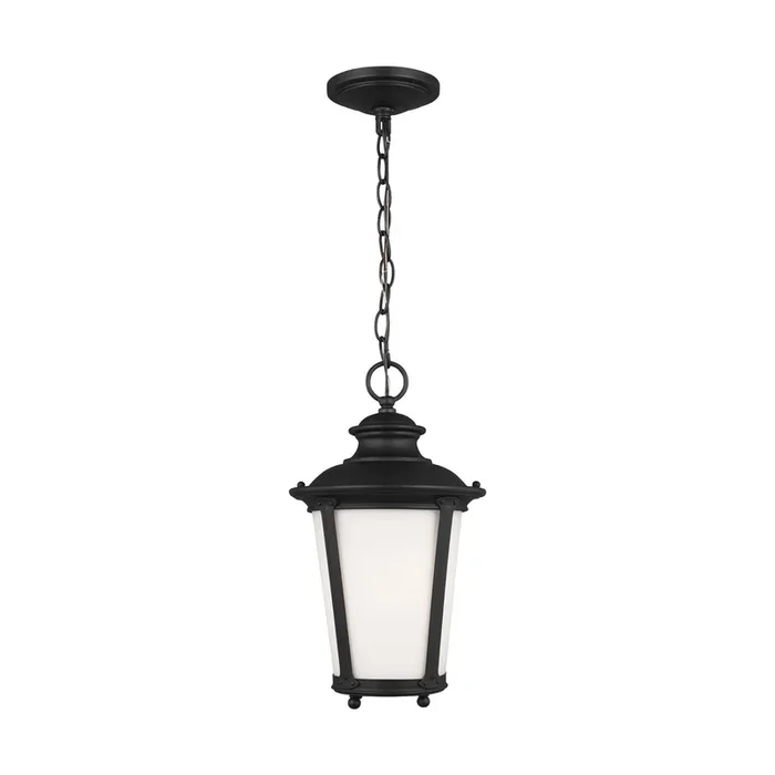 Cape May One Light Outdoor Pendant LED Traditional Fixture 15.75″ Height Aluminum Round Etched / White Inside Shade in Black62240EN3-12