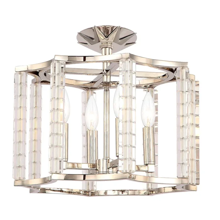 Carson 4 Light Polished Nickel Convertible Semi Flush Mount Crystal Cubes 16″W x 12″H x 16″D8854-PN_CEILING