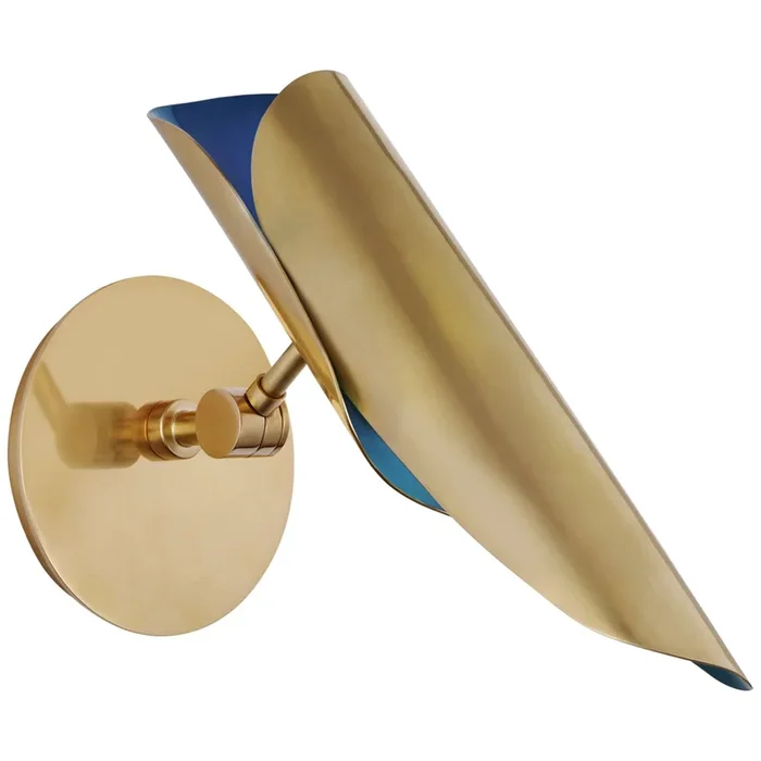 Champalimaud Flore Single Wall Light in Soft Brass and Riviera Blue W5.25″ x H10″ – 12.75″CD 2002SB/RB