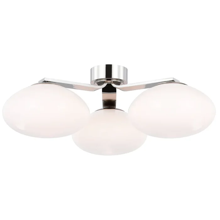 Champalimaud Marisol XL Triple Flush Mount in Polished Nickel with White Glass Ceiling Light W26.75″ x H10″CD 4015PN-WG