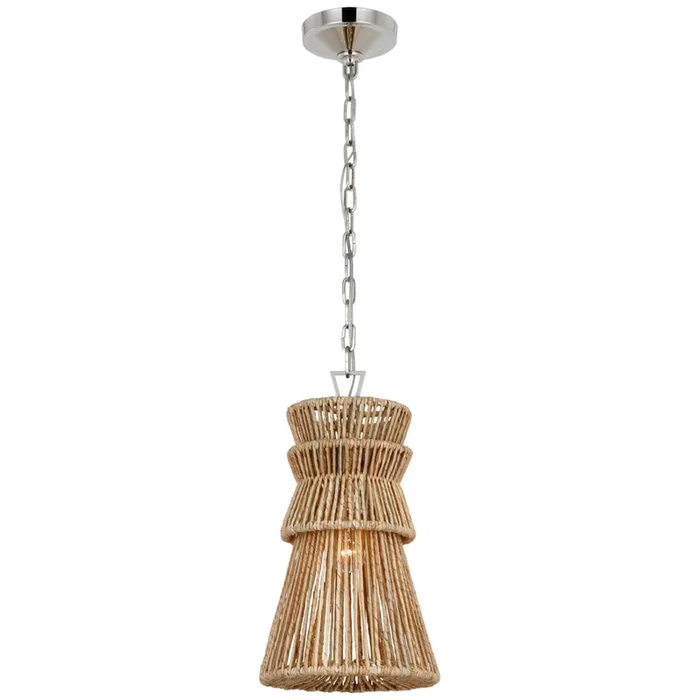 Chapman & Myers Antigua 10″ Pendant in Polished Nickel and Natural Abaca Ceiling Light W10.5″ x H18.75″CHC 5020PN/NAB