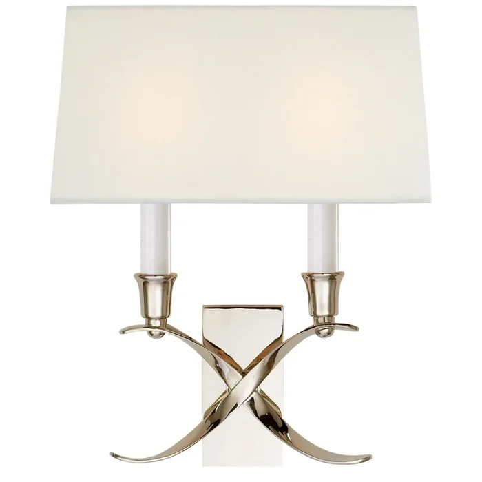 Chapman & Myers Cross Bouillotte Small Sconce in Polished Nickel with Linen Shade Wall Light W11.5″ x H12.75″CHD 1190PN-L