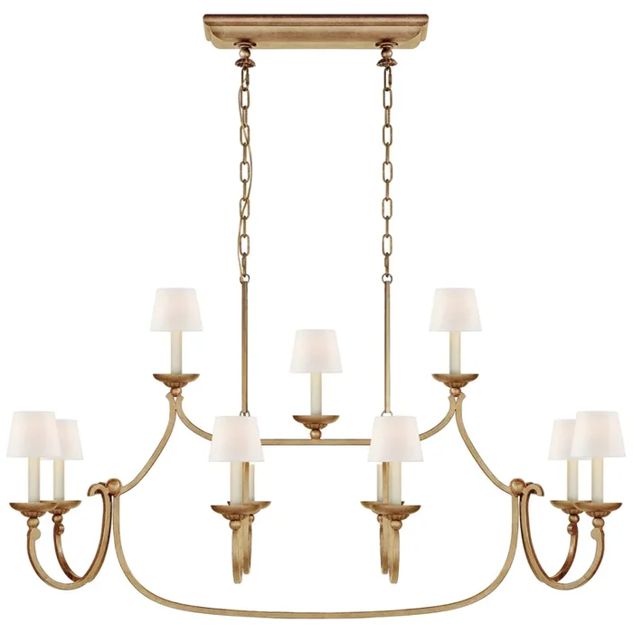 Chapman & Myers Flemish Large Linear Pendant in Gilded Iron with Linen Shades Ceiling Light W51.25″CHC 5495GI-L