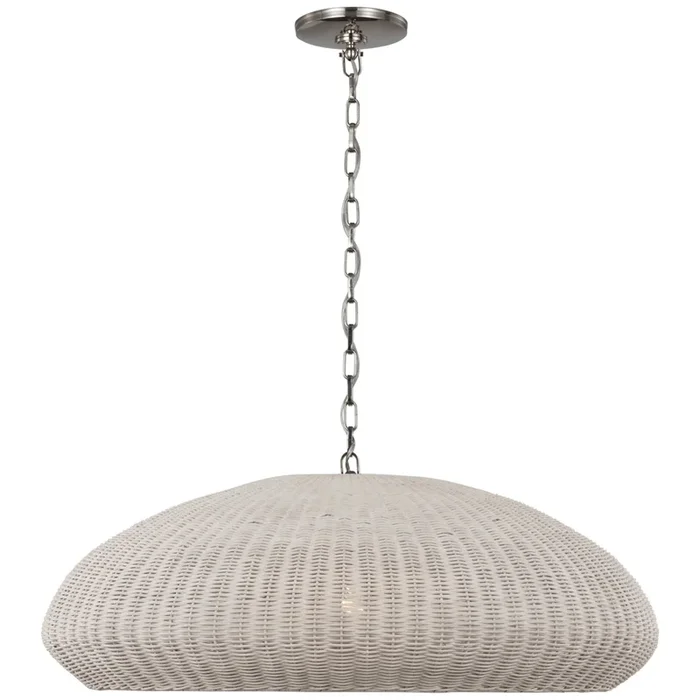 Chapman & Myers Kokomo 32″ Wide Pendant in Polished Nickel with Chalk Wicker Shade Ceiling Light W32″ x H12.75″CHC 5659PN-CLW