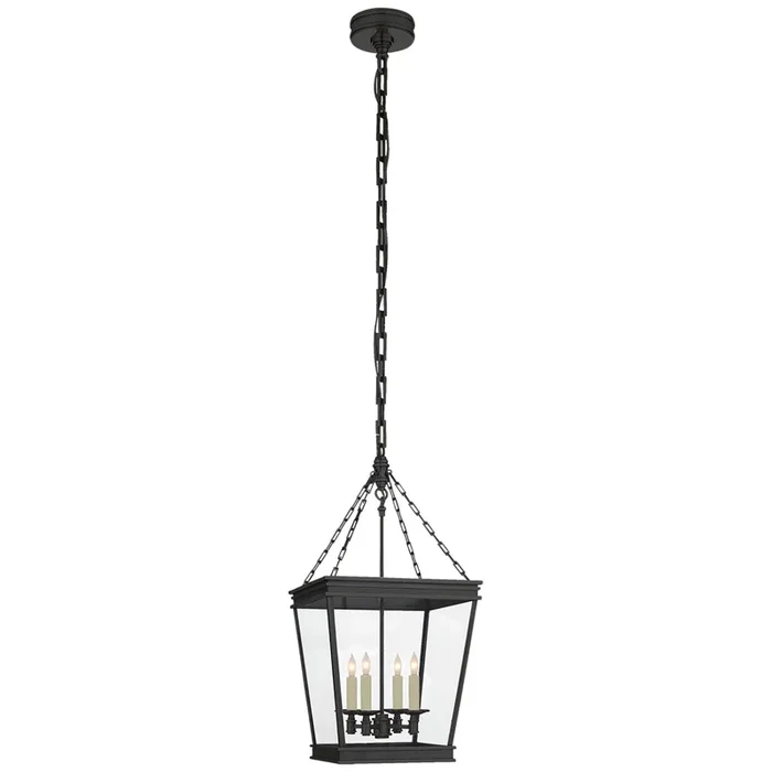 Chapman & Myers Launceton Small Square Lantern in Bronze with Clear Glass Ceiling Light W12.5″ x H25.75″CHC 5610BZ-CG