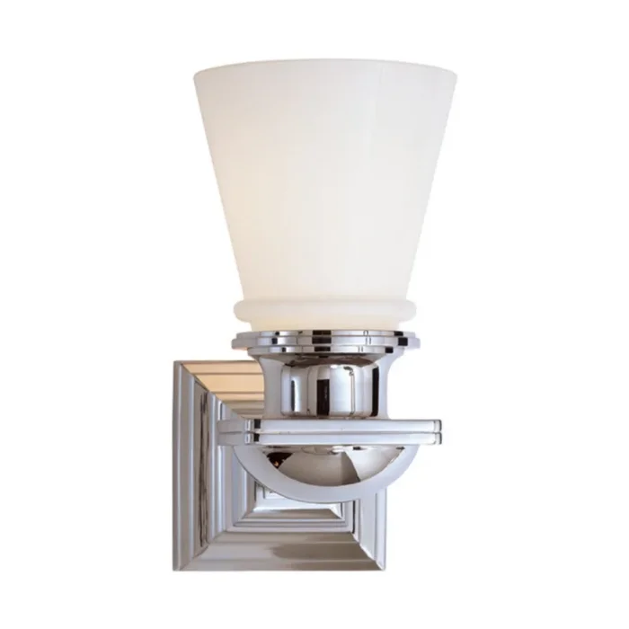 Chapman & Myers New York Subway Single Light in Polished Nickel with White Glass Wall Light W5″ x H9.75″SL 2151PN-WG