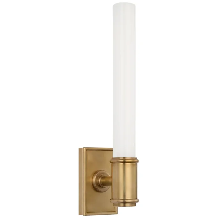 Chapman & Myers Owen 14″ Single Bath Light in Antique-Burnished Brass with White Glass Wall Light W2.75″ x H13.5″CHD 2035AB-WG