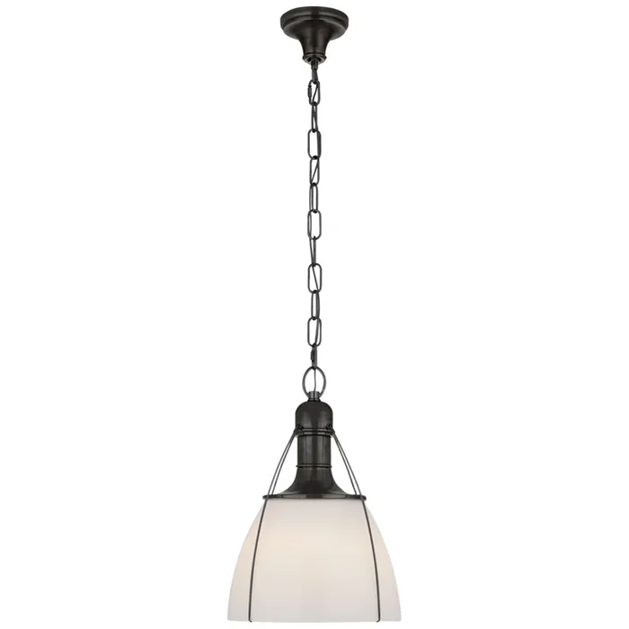 Chapman & Myers Prestwick 14″ Pendant in Bronze with White Glass Ceiling Light W14″ x H21″CHC 5475BZ-WG