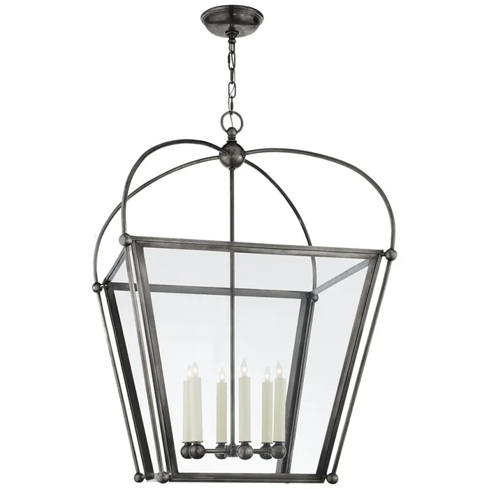 Chapman & Myers Riverside Large Square Lantern in Bronze with Clear Glass Ceiling Light W28.75″ x H42.75″CHC 3440BZ-CG