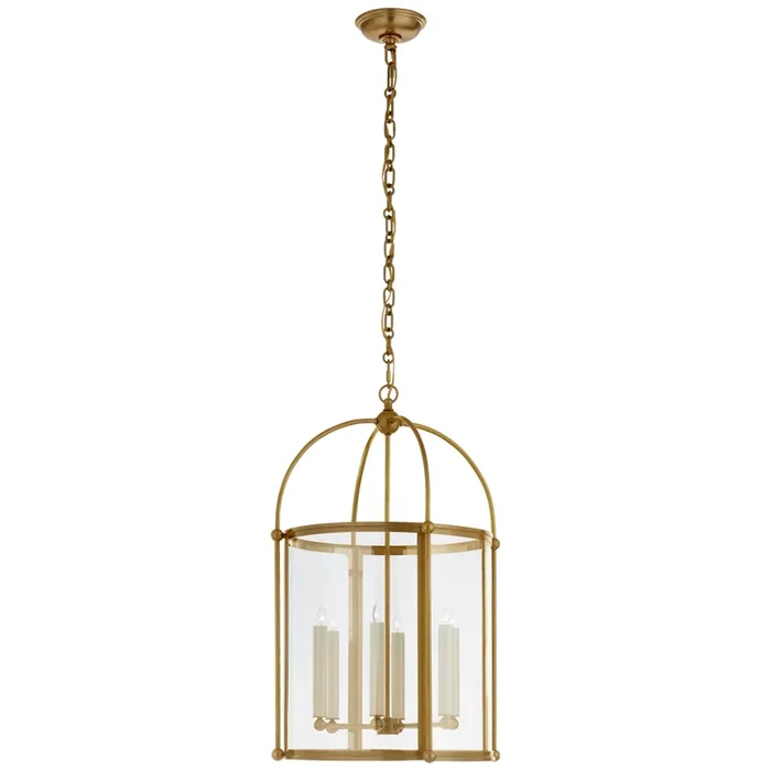 Chapman & Myers Riverside Medium Round Lantern in Antique-Burnished Brass with Clear Glass Ceiling Light W19″ x H29.75″CHC 3451AB-CG