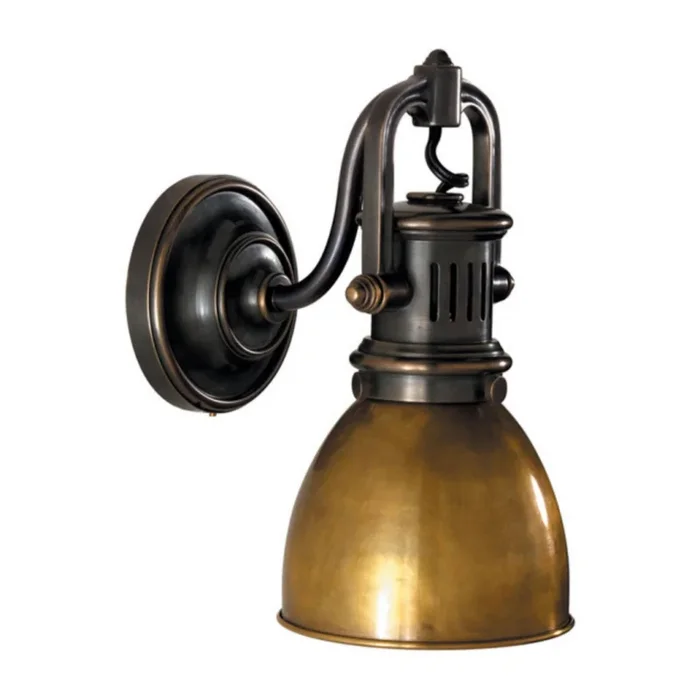 Chapman & Myers Yoke Suspended Sconce in Bronze with Hand-Rubbed Antique Brass Shade Wall Light W5″ x H10.25″SL 2975BZ-HAB