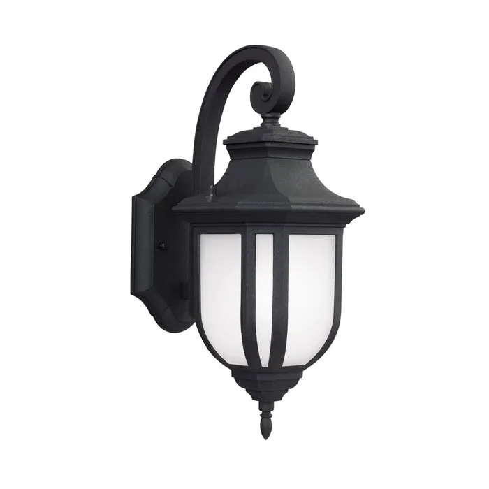 Childress Medium One Light Outdoor Wall Lantern Traditional Fixture 6.375″ Width 14.625″ Height Die Cast Aluminum Satin Etched Shade in Black8636301-12