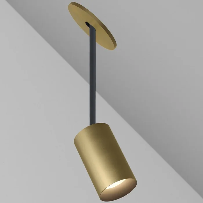 CM1 Cylinder Hang Straight Adjustable Ceiling Light – Remodel – Brushed Cast Brass/Black Baffle – 40 Degrees – 3000K