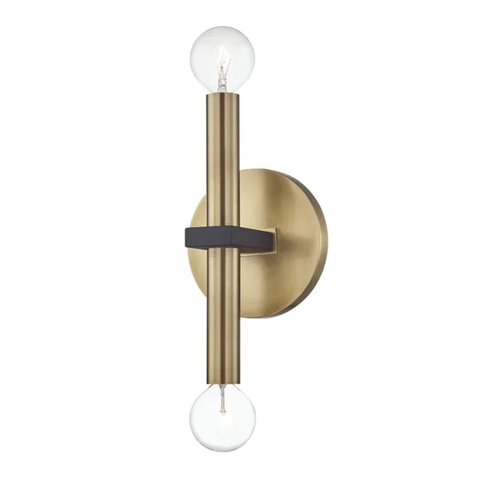 Colette 2-Light Wall Sconce in Aged Brass/Black 5.5L x 4.75W x 12.25HH296102-AGB/BK