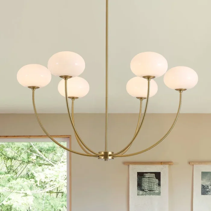 Contemporary 6-Light Oval Glossy Glass Round Chandelier