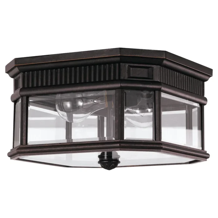 Cotswold Lane Flush Mount Traditional Outdoor Fixture 11.5″ Width 6.625″ Height Aluminum Rectangular Clear Beveled Shade in Grecian BronzeOL5413GBZ