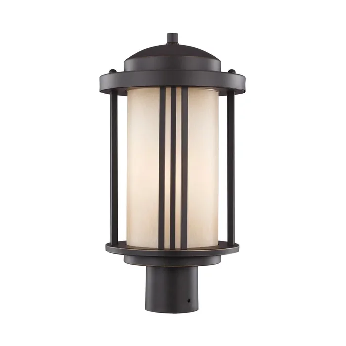 Crowell One Light Outdoor Post Lantern Contemporary Fixture 17″ Height Aluminum Round Creme Parchment Shade in Antique Bronze8247901-71