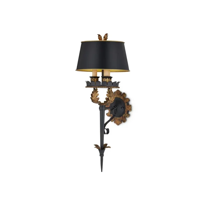 Currey & Company 5412 Duke Wall Sconce in Zanzibar Gold Leaf/Zanzibar Black