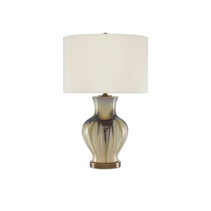 Currey & Company 6000-0580 Muscadine Table Lamp in Cream/Brown/Antique Brass