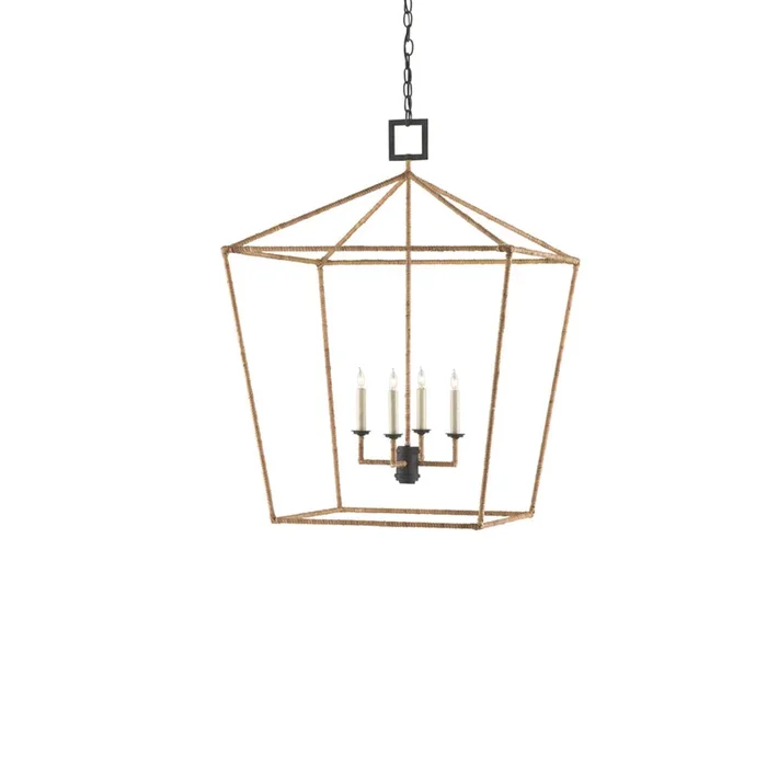 Currey & Company 9000-0-C1 Denison Rattan 4 Light Lantern in Mole Black/Natural Rattan